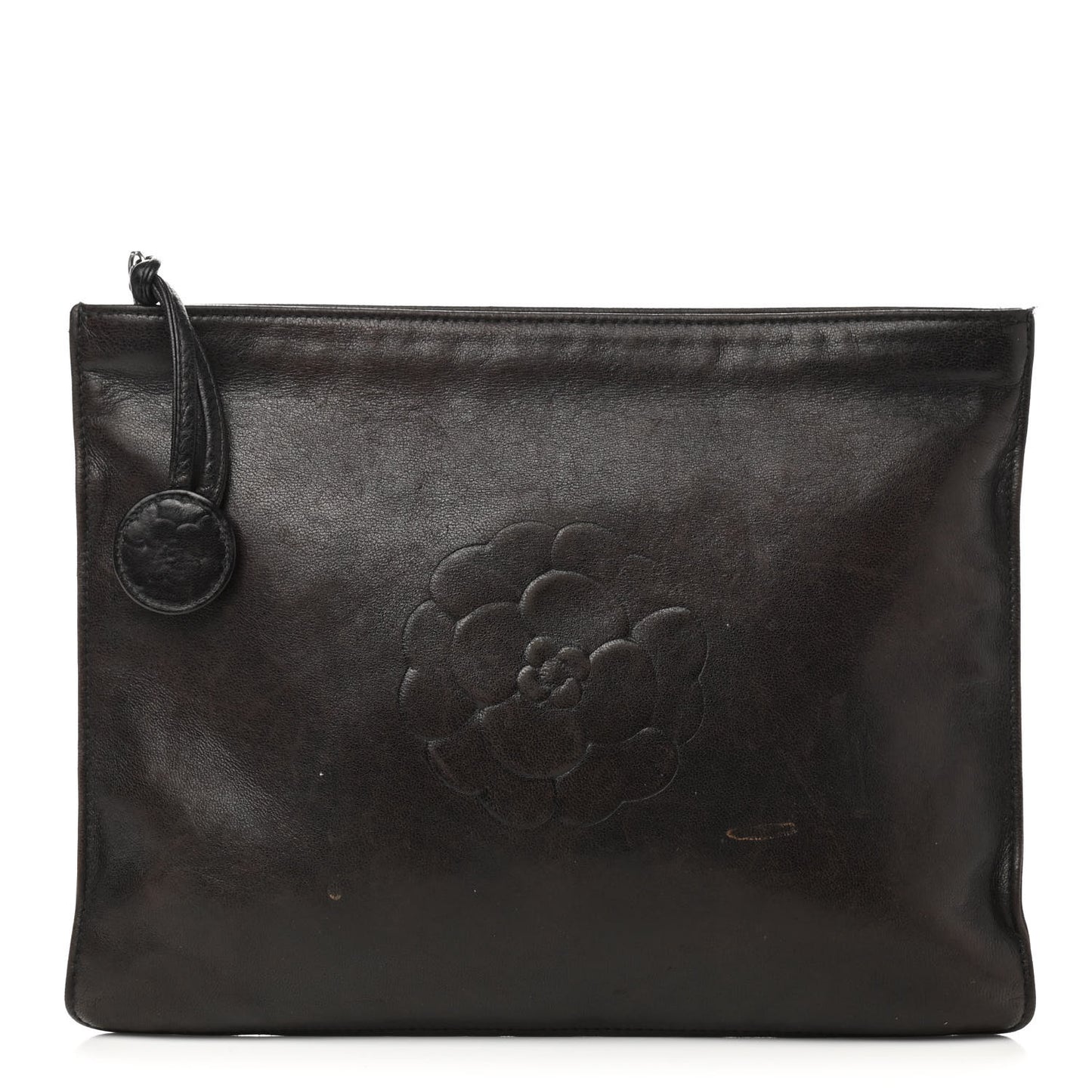 Lambskin CC Camellia Cosmetic Pouch Black