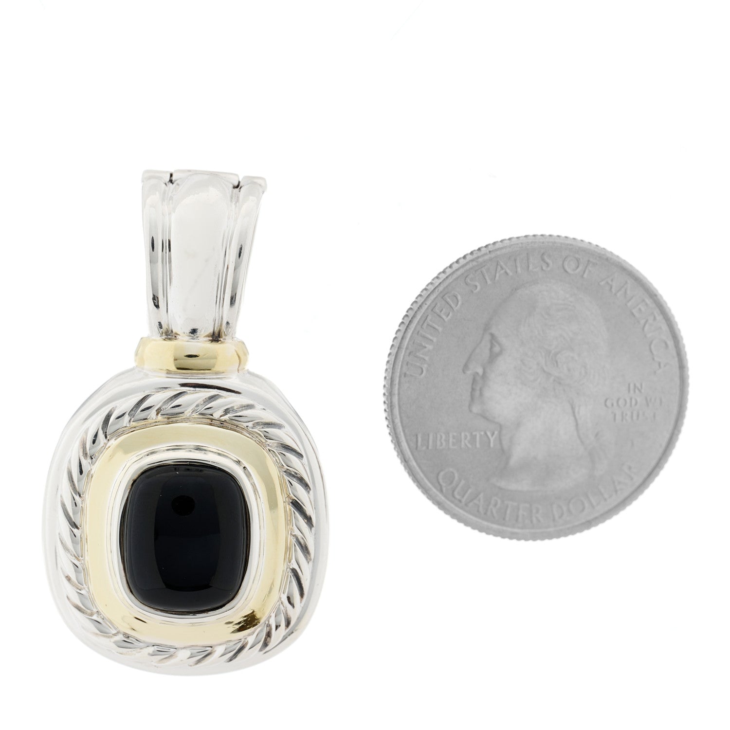 David Yurman Sterling Silver 14K Yellow Gold Black Onyx Albion Enhancer Pendant 2 of 5
