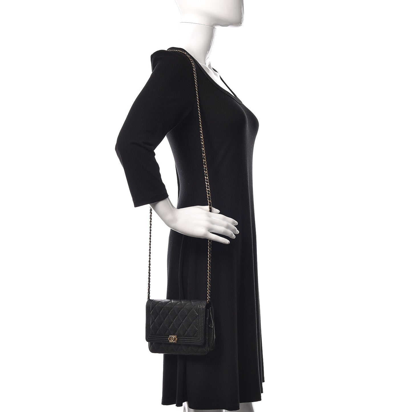 Caviar Quilted Boy Wallet On Chain WOC Black