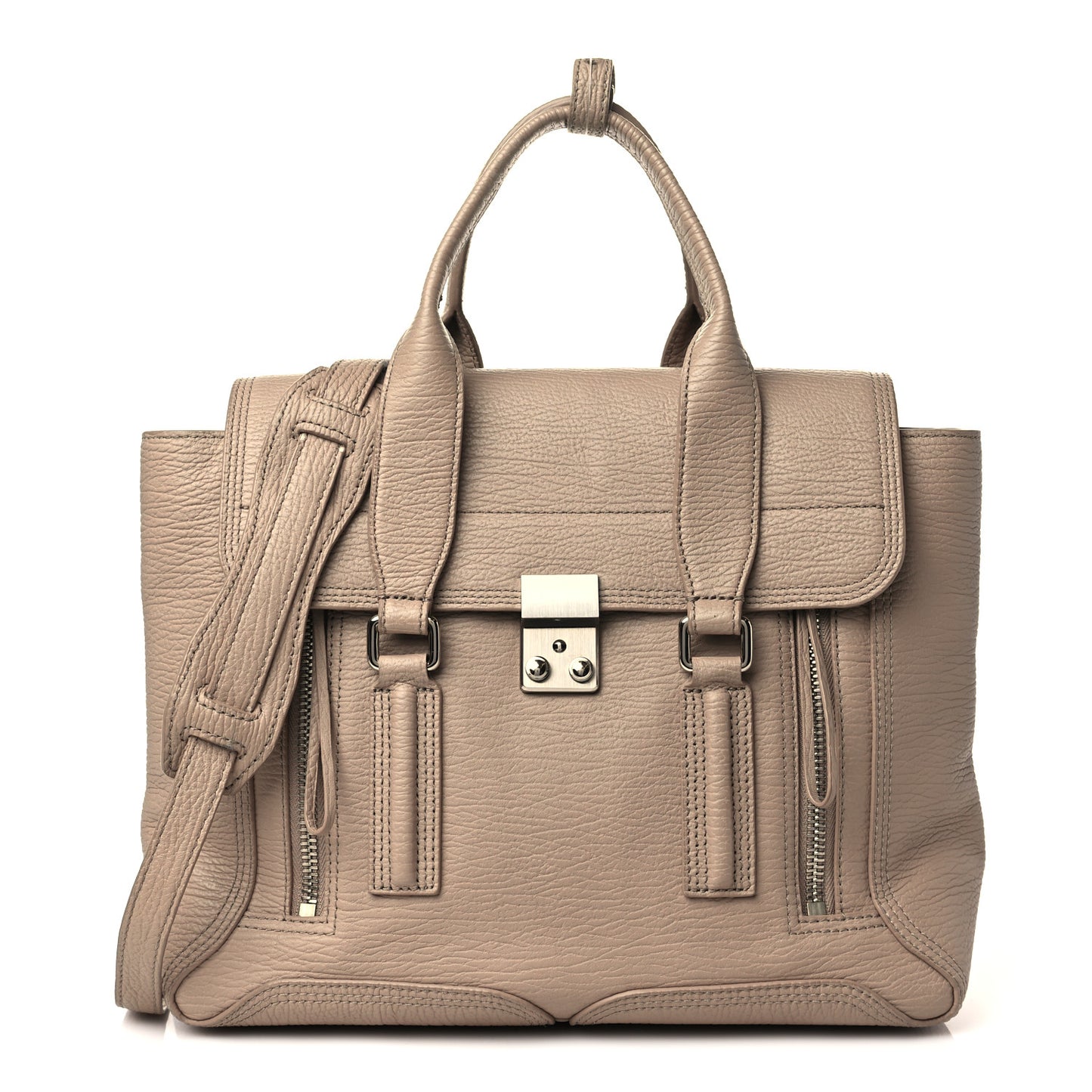 Textured Calfskin Medium Pashli Satchel Khaki