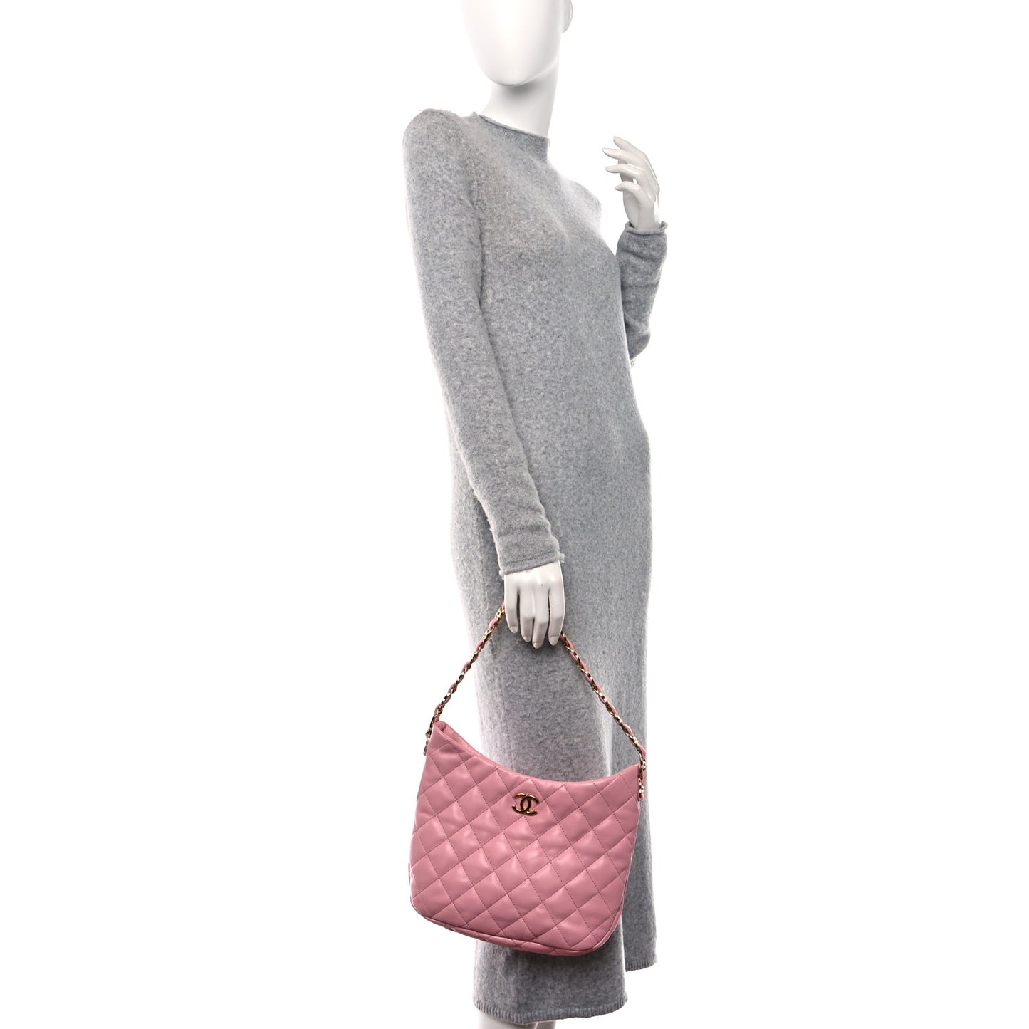 Lambskin Quilted Large CC Links Hobo Pink