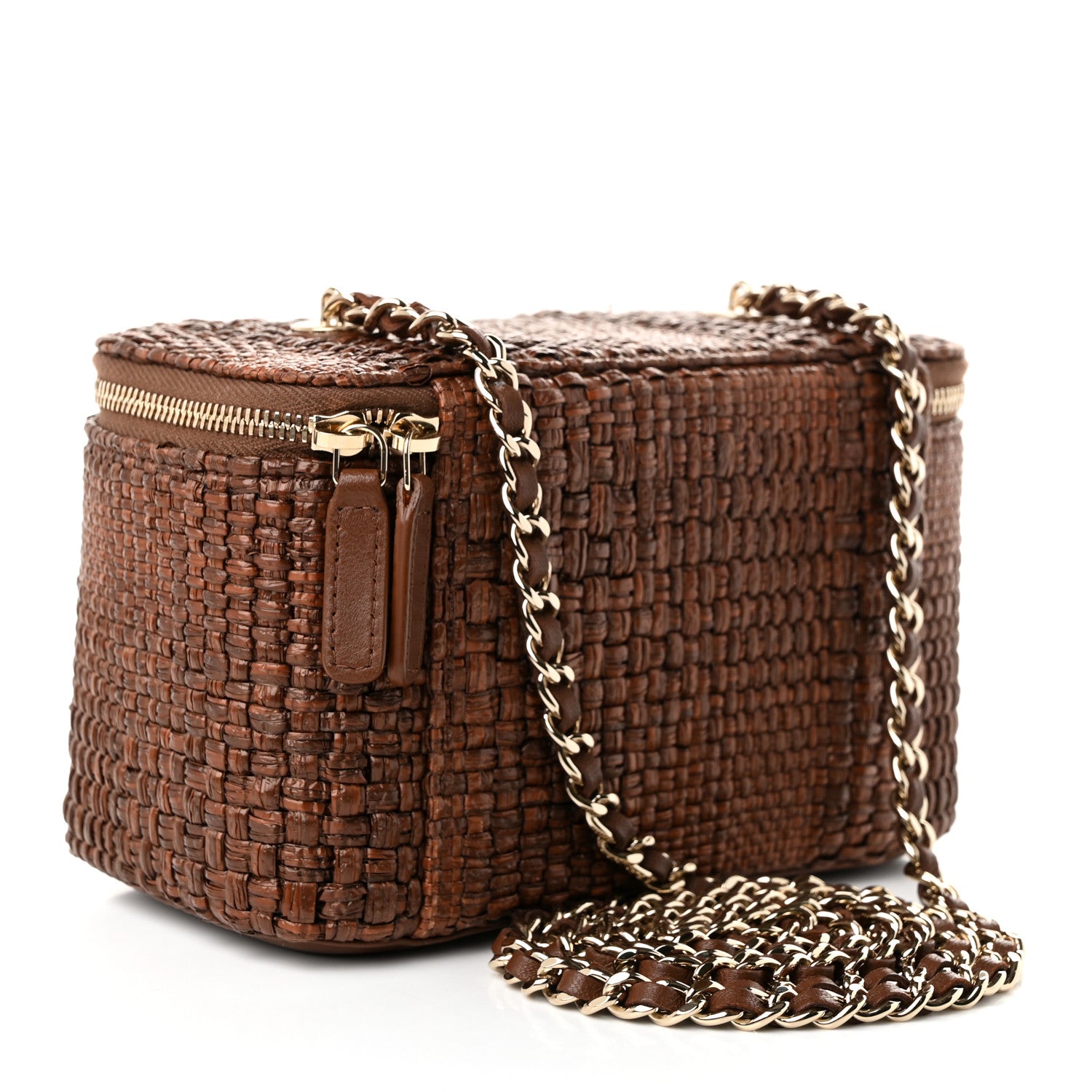 Chanel Braided Raffia Vanity Case With Chain Brown 2 of 10
