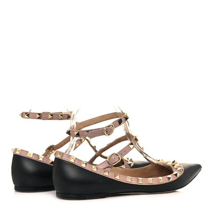 Valentino Garavani Calfskin Nappa Rockstud Cage Ballerina Flats 38.5 Black Poudre 3 of 7