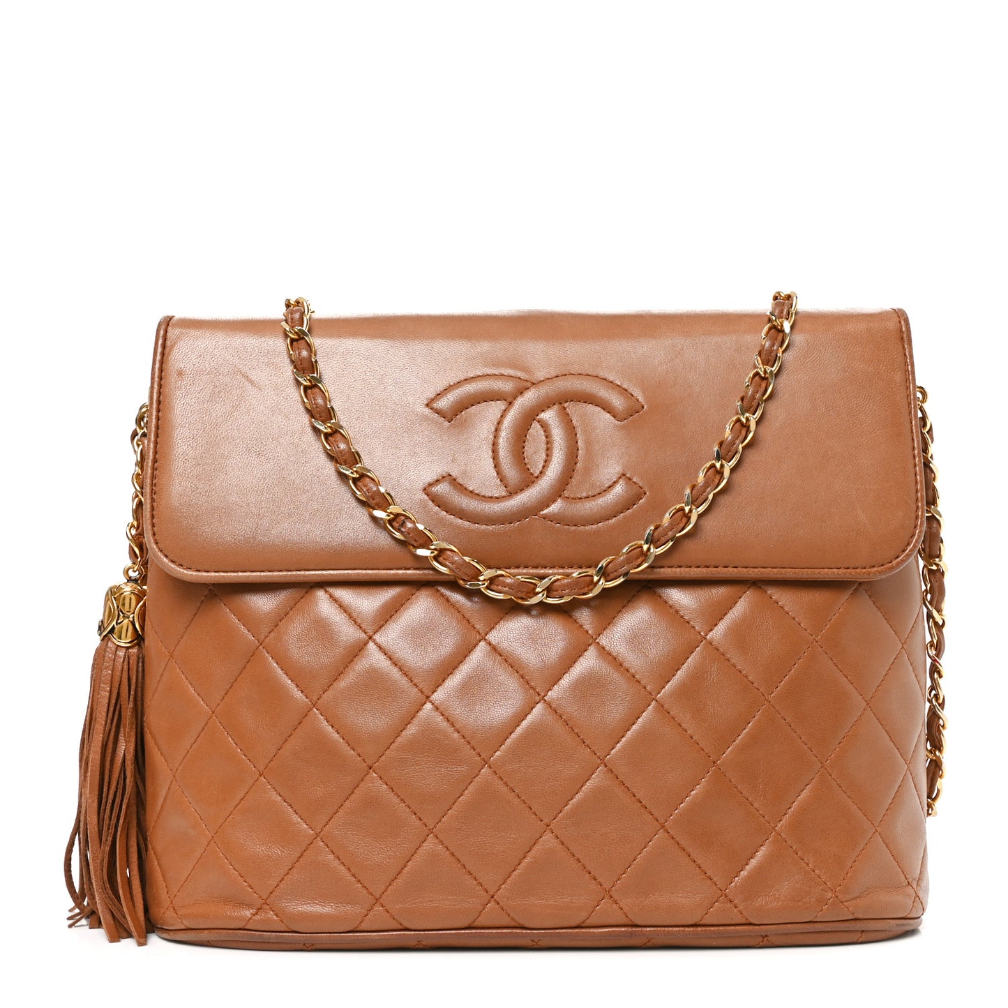 Lambskin Quilted CC Tassel Shoulder Bag Brown