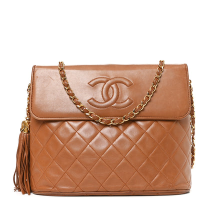 Chanel Lambskin Quilted CC Tassel Shoulder Bag Brown 1 of 10