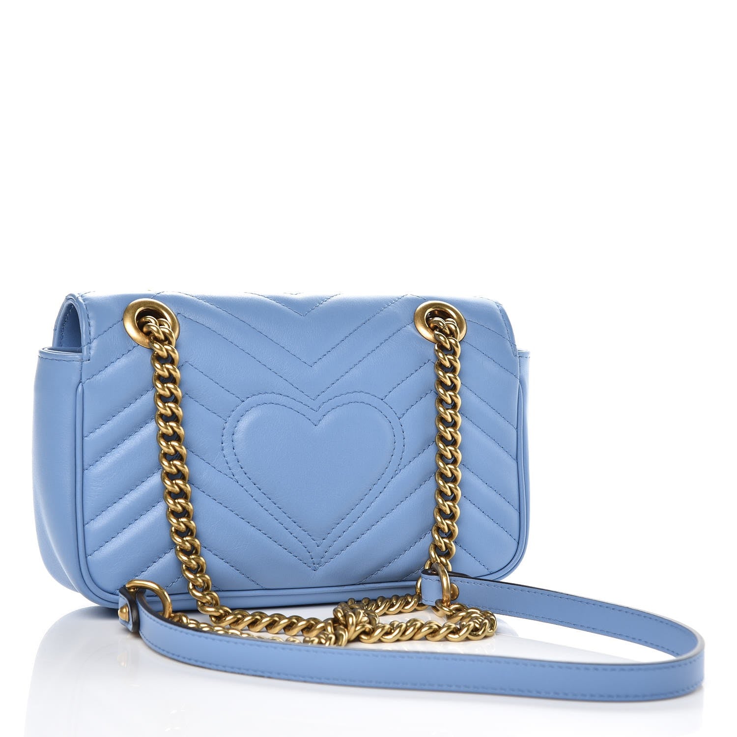 Gucci Calfskin Matelasse Mini GG Marmont Shoulder Bag Clear Sky Blue 3 of 7