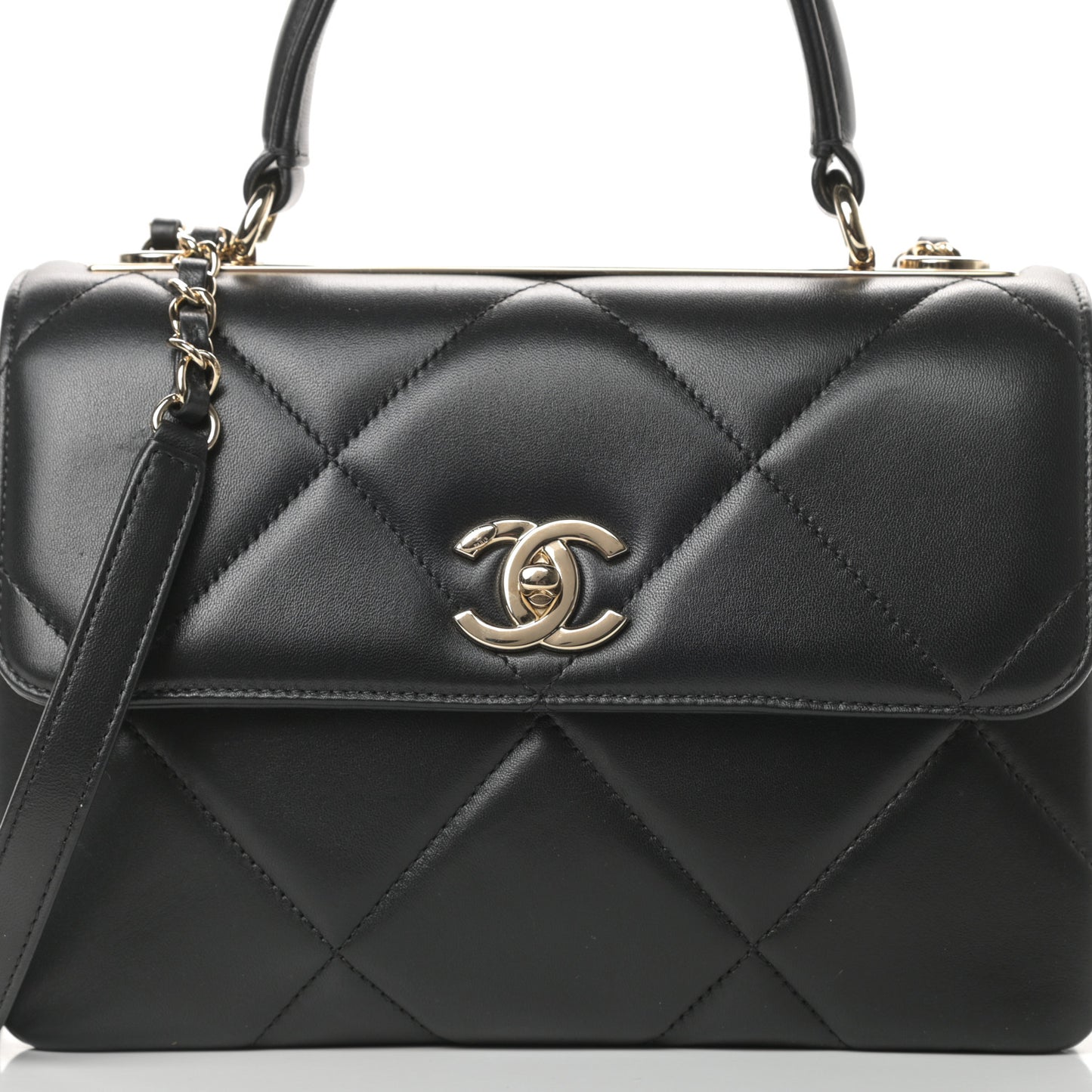 Lambskin Quilted Small Trendy CC Dual Handle Flap Bag Black