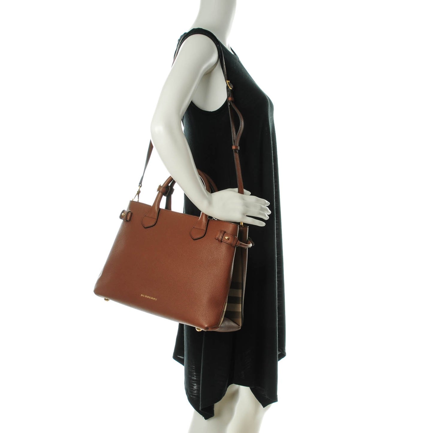 Grainy Calfskin House Check Medium Banner Tote Tan