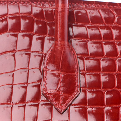 Hermes Shiny Porosus Crocodile Birkin 35 Rouge Vif 8 of 32