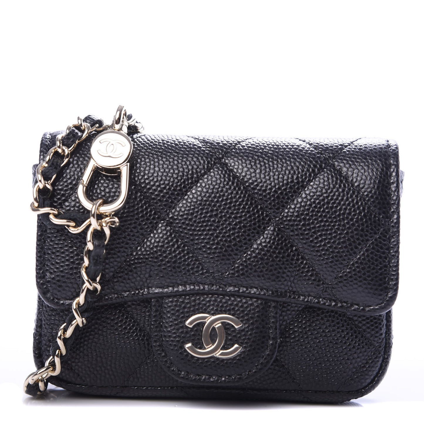 Caviar Quilted Mini Chain Belt Bag Black