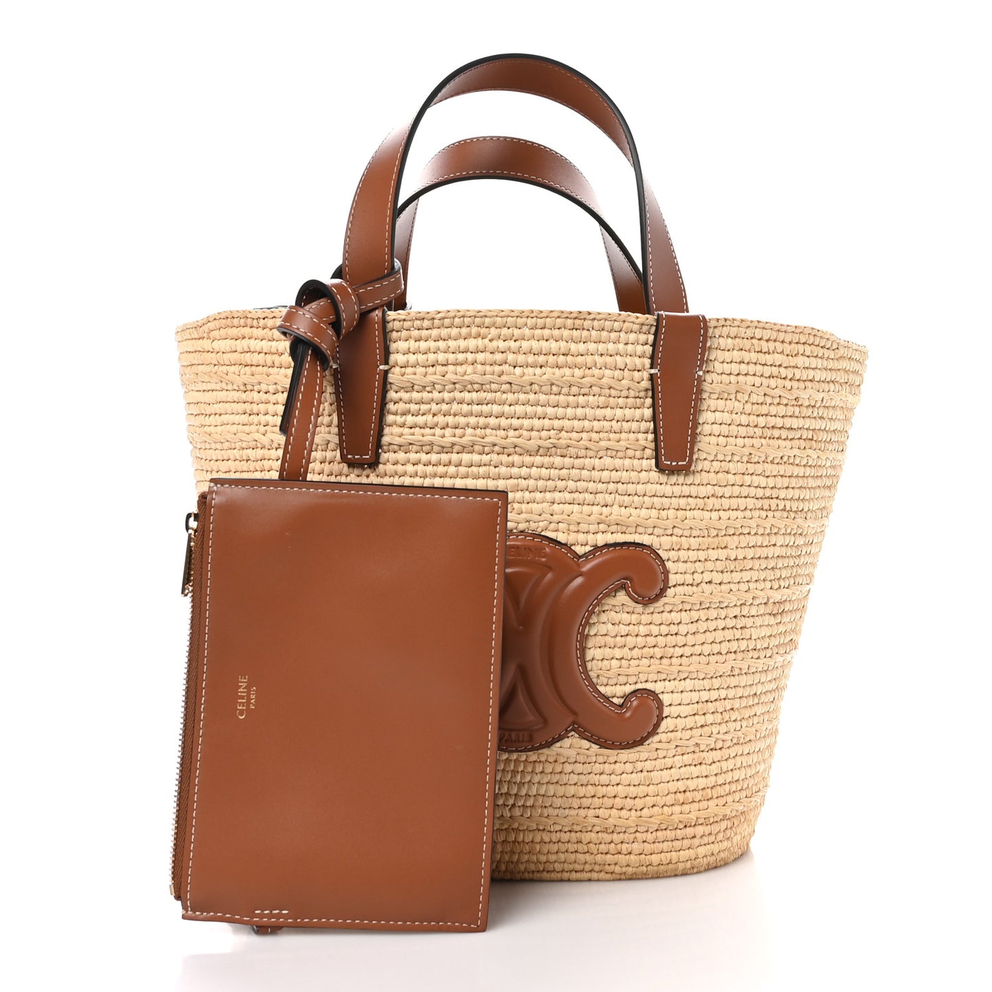 Raffia Calfskin Triomphe Teen Panier Tan