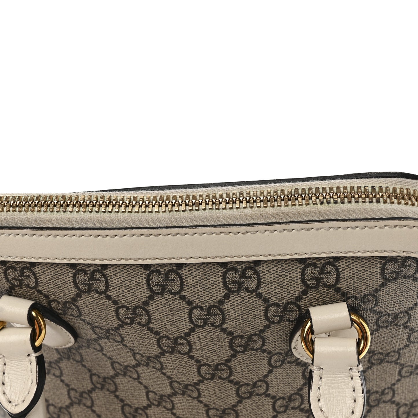 GG Supreme Monogram Azalea Calfskin Small Horsebit 1955 Top Handle Bag Beige Ebony Mystic White