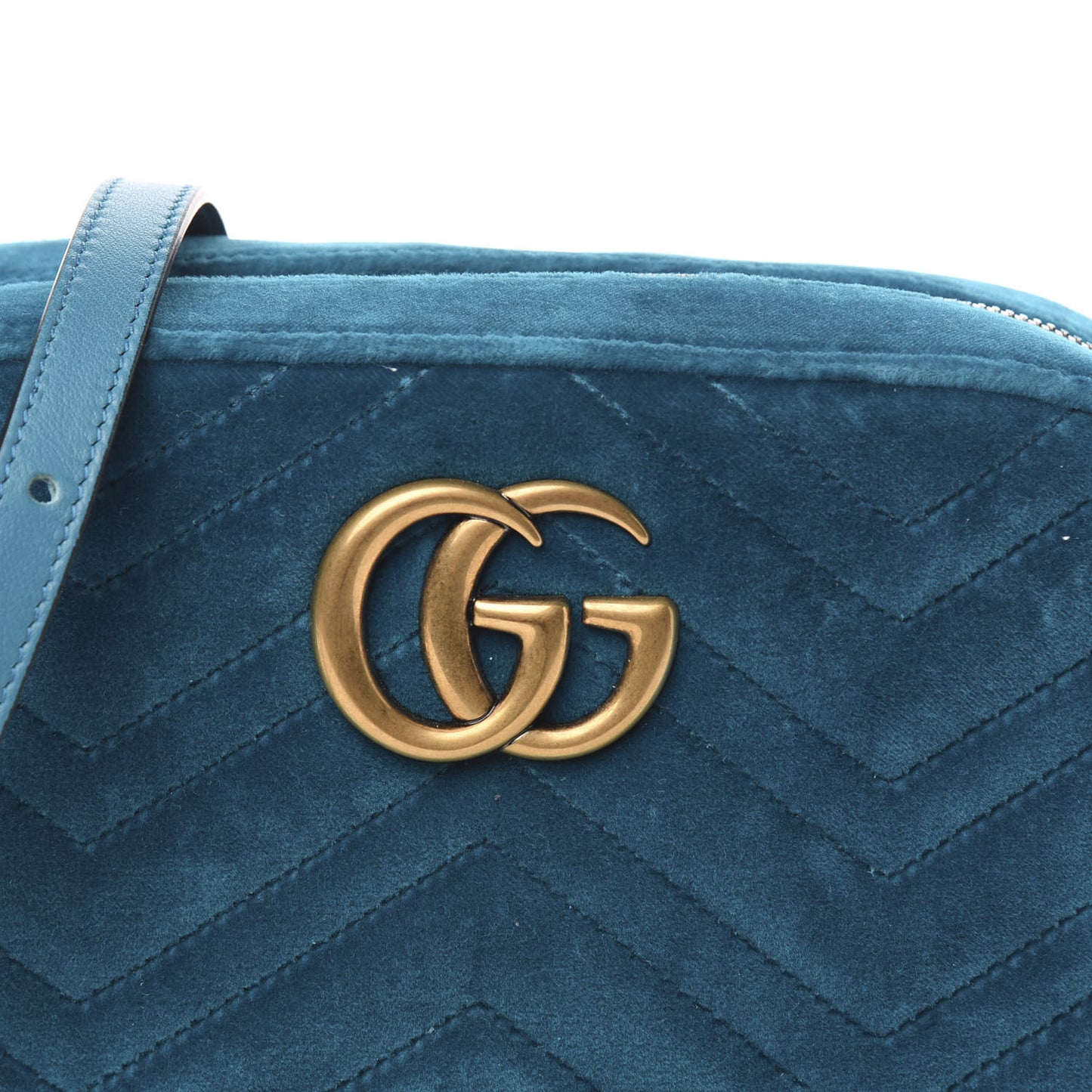 Velvet Matelasse Small GG Marmont Chain Shoulder Bag Pavone Cyan