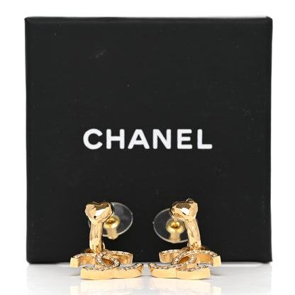 Chanel Metal Crystal CC Heart Drop Hoop Earrings Gold 5 of 5