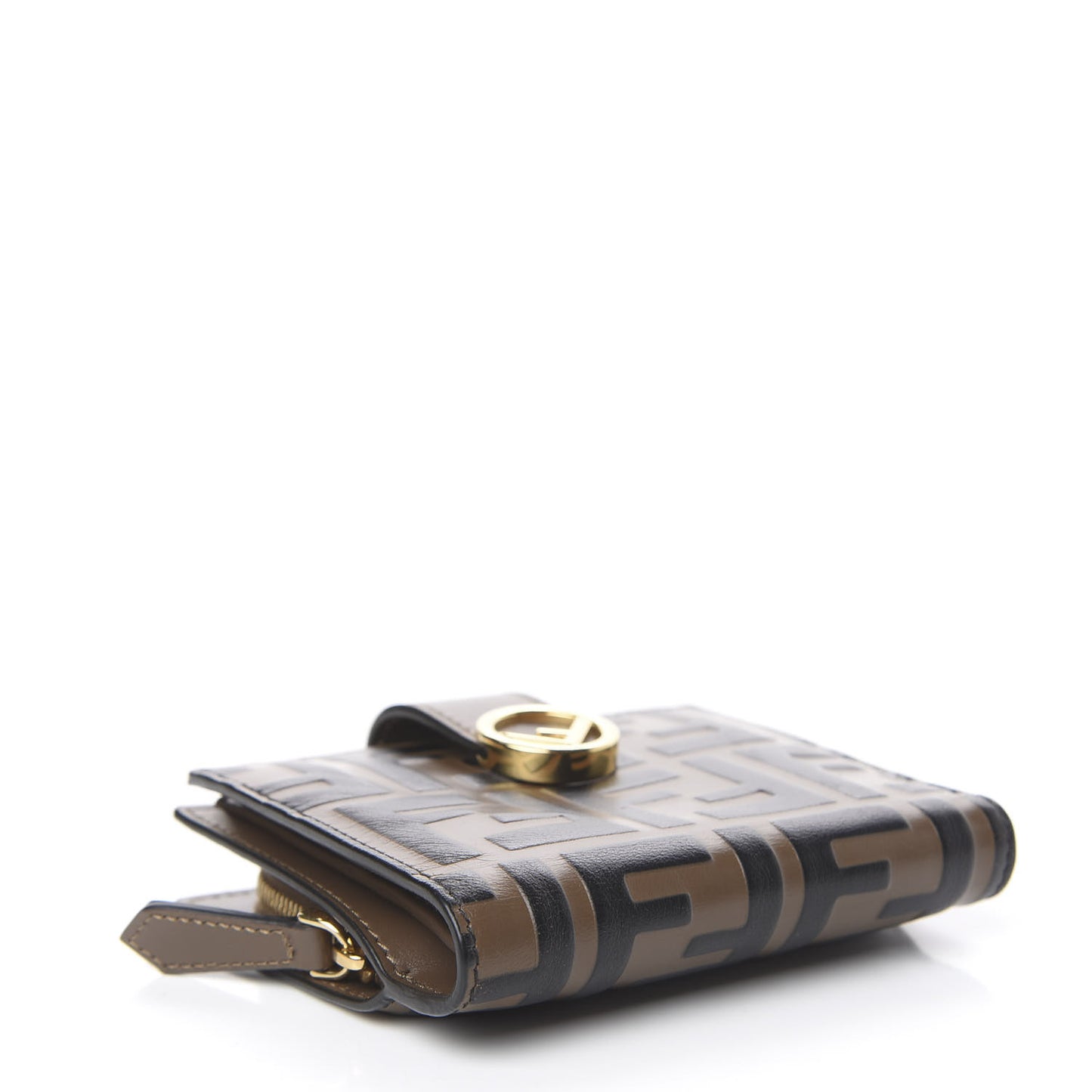 Vitello Soft F is Fendi Bi-Color FF 1974 Embossed Compact Wallet Maya Black