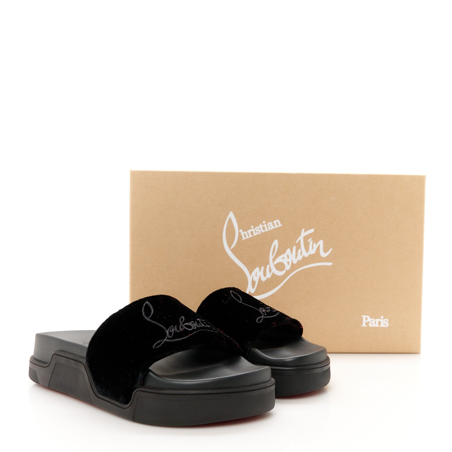 Christian Louboutin Suede Womens Navy Pool Donna Flat Slide Sandals 37 Black 10 of 10