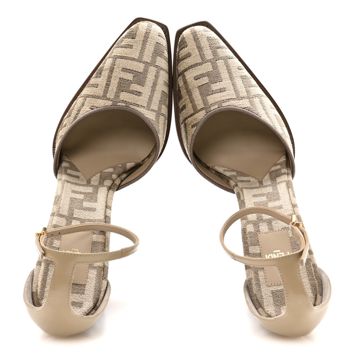 Fendi Chenille Jacquard FF Cut Baguette Ankle Strap 105mm Pumps 41 Tortora Nuvola 2 of 8