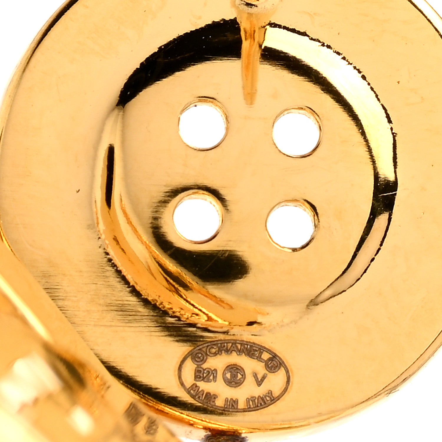 Chanel Metal Large Paris Button Earrings Gold 4 of 4