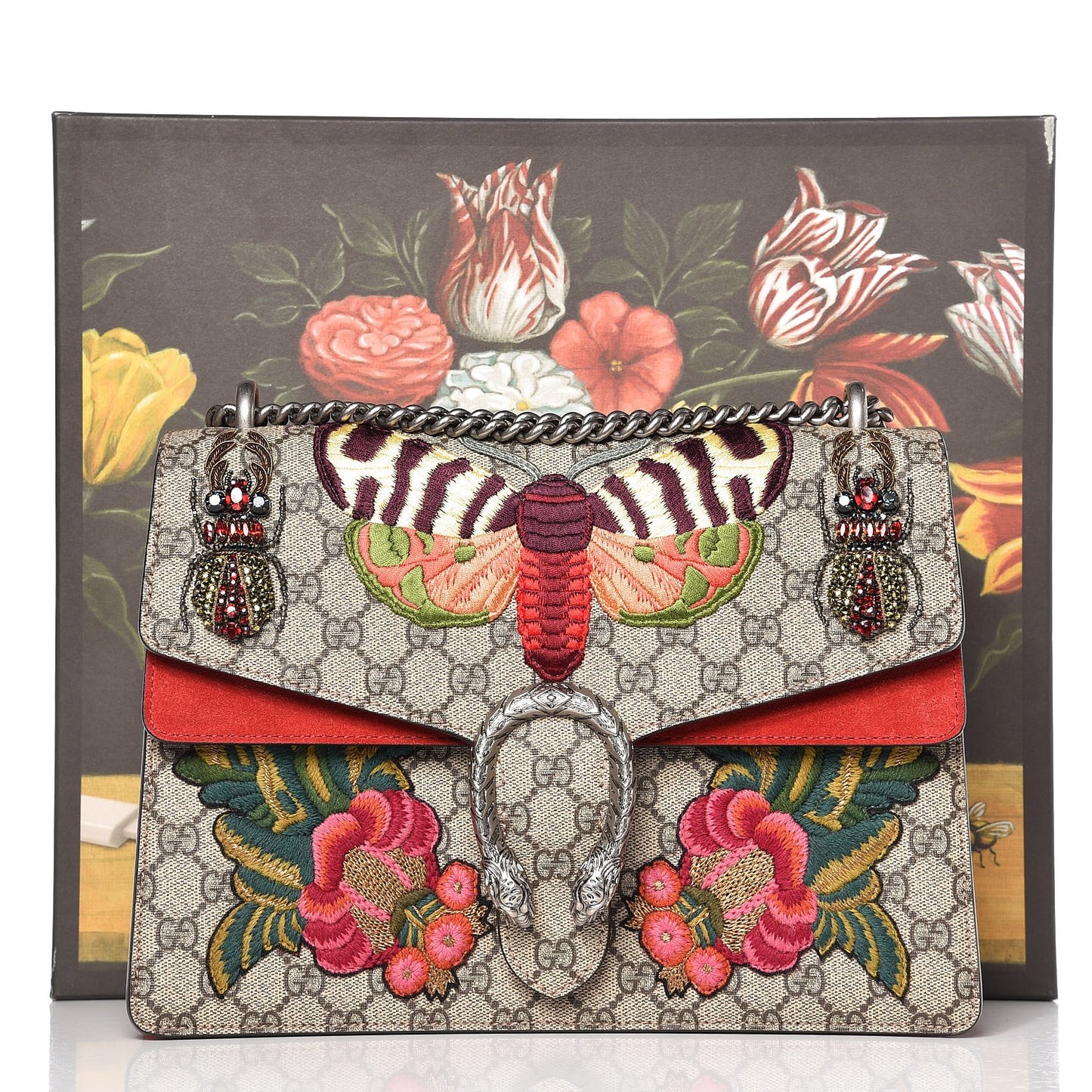 GG Supreme Monogram Embroidered Medium Dionysus Shoulder Bag Beige Hibiscus