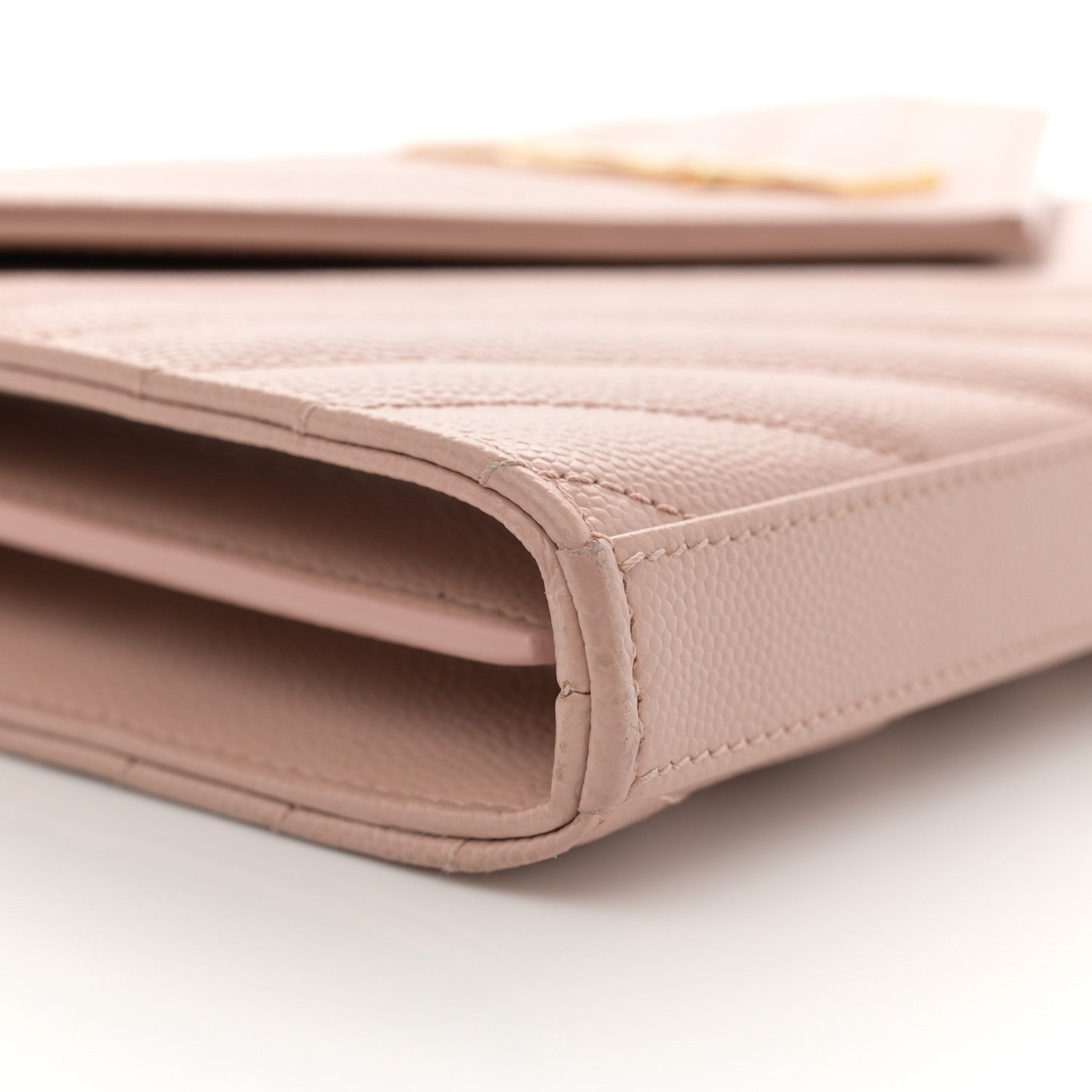 Saint Laurent Grain De Poudre Matelasse Chevron Monogram Chain Wallet Pale Blush 9 of 12