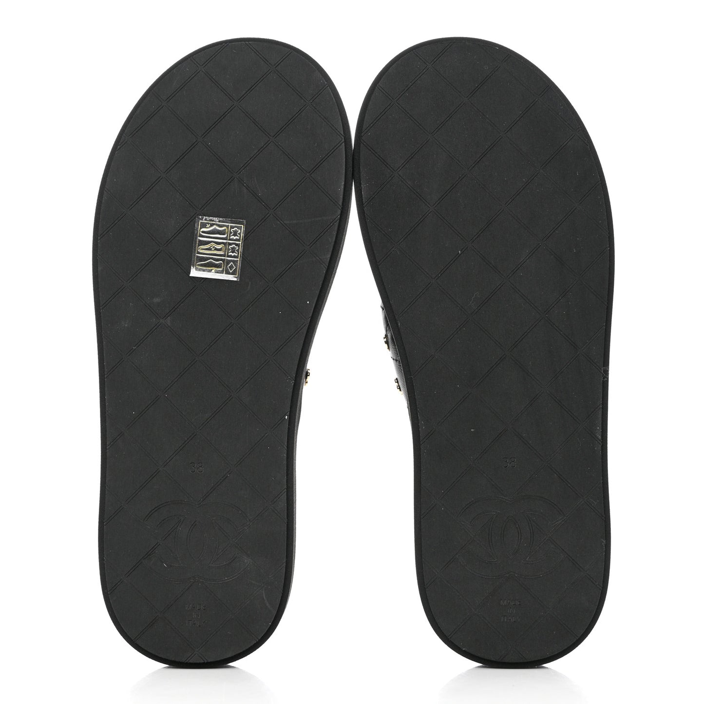 Lambskin Quilted Padded Charms Thong Sandals 38 Black