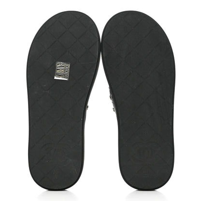 Chanel Lambskin Quilted Padded Charms Thong Sandals 38 Black 5 of 8