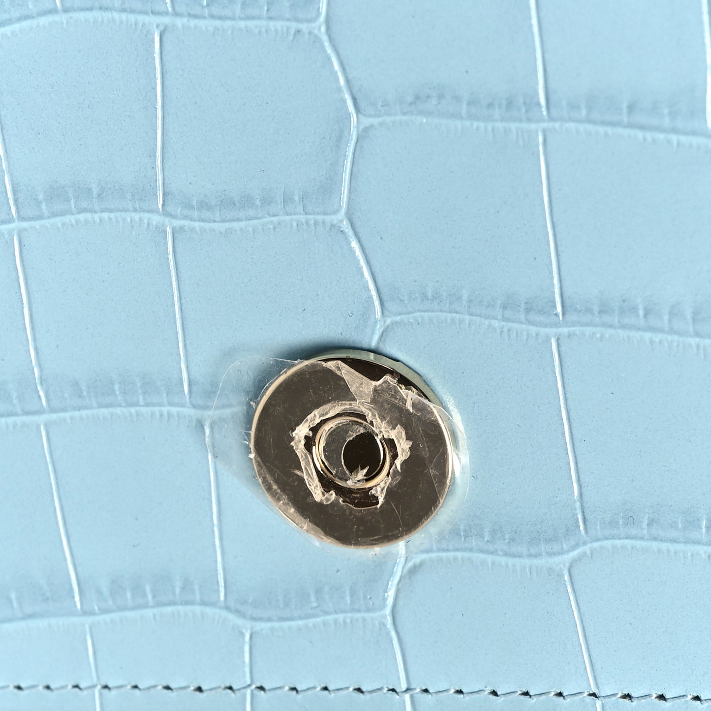 Calfskin Crocodile Embossed Knuckle Shoulder Bag Pale Blue