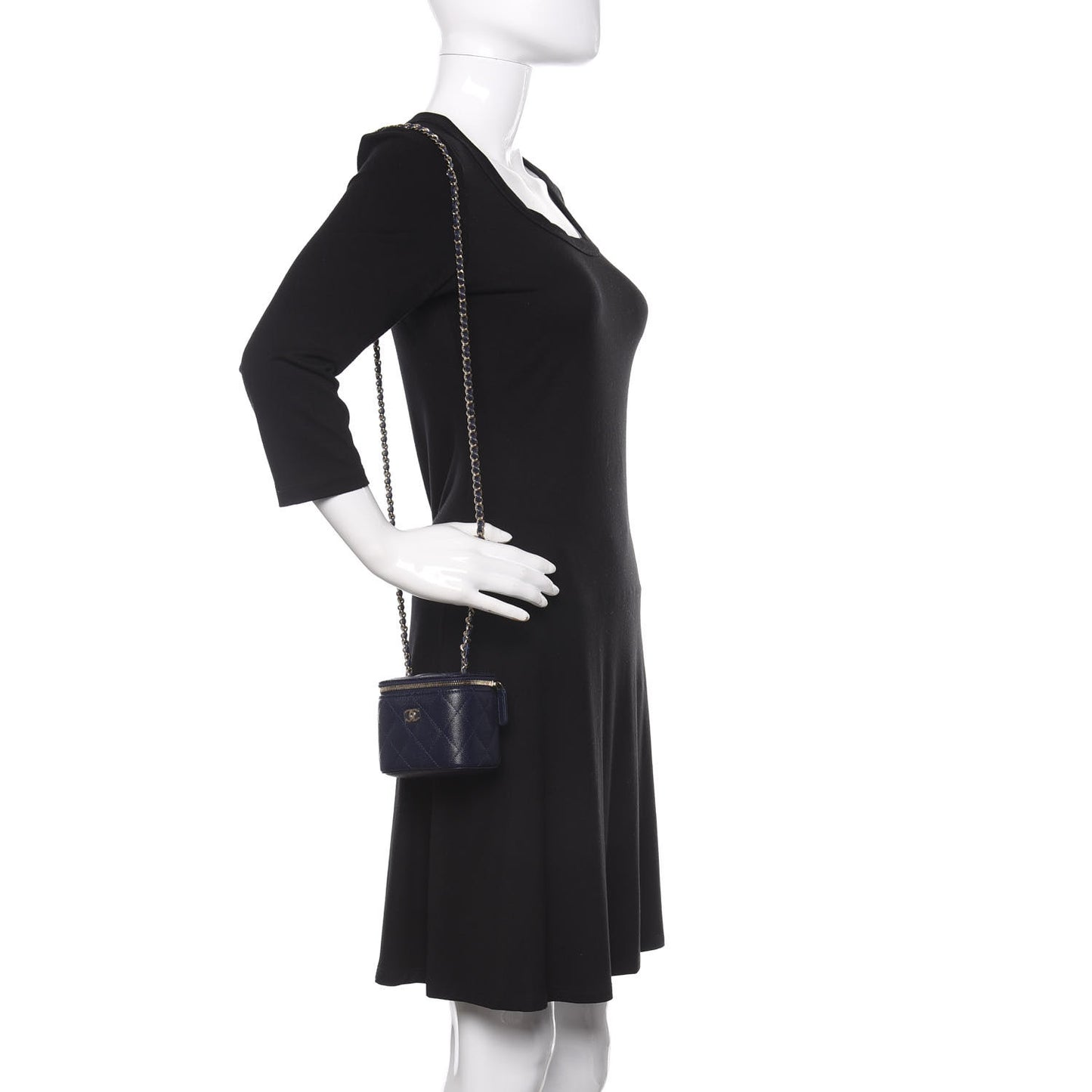 Caviar Quilted Mini Vanity Case With Chain Navy Blue
