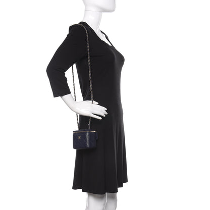 Chanel Caviar Quilted Mini Vanity Case With Chain Navy Blue 2 of 11