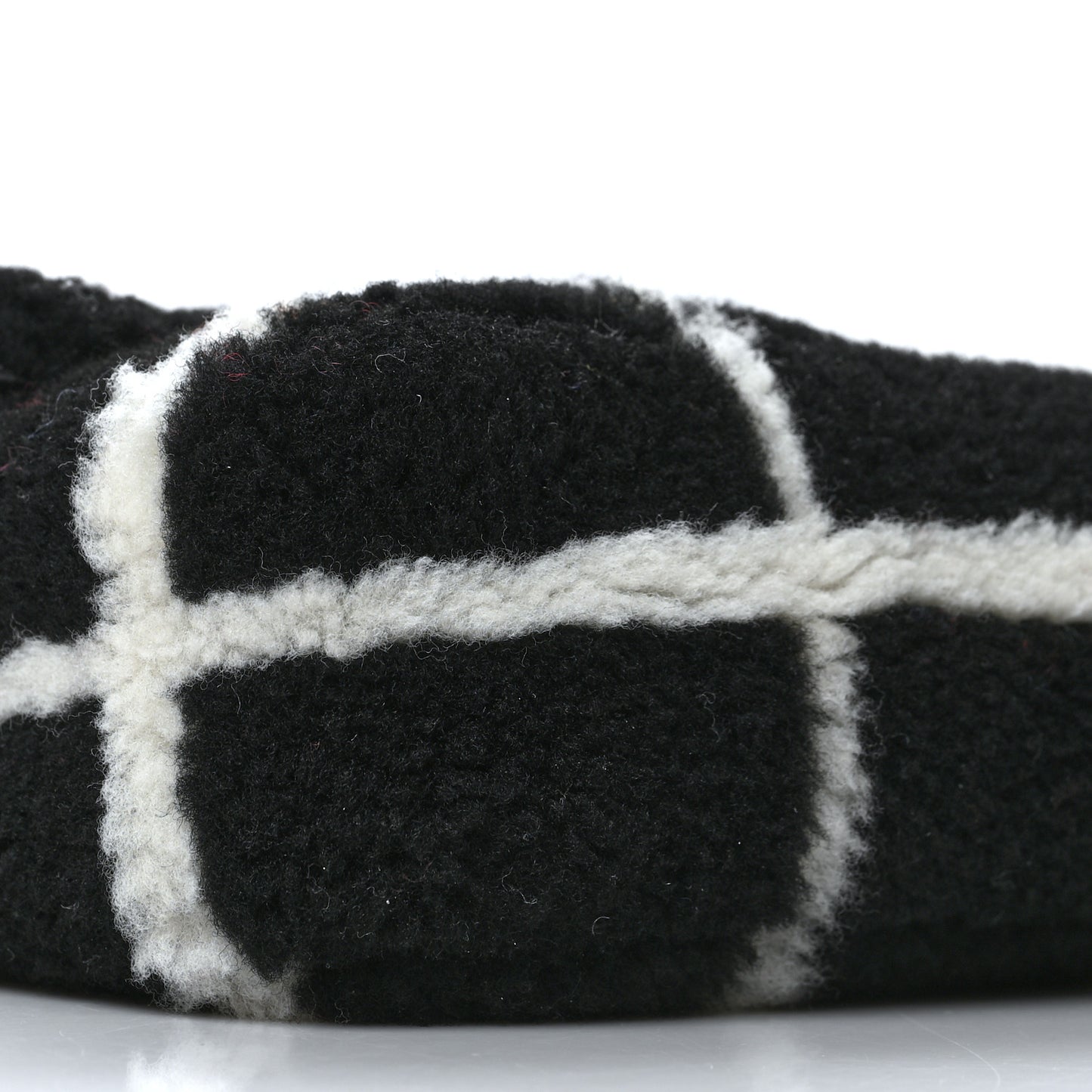 Shearling Lambskin Large Fluffy Tartan Single Flap Black White
