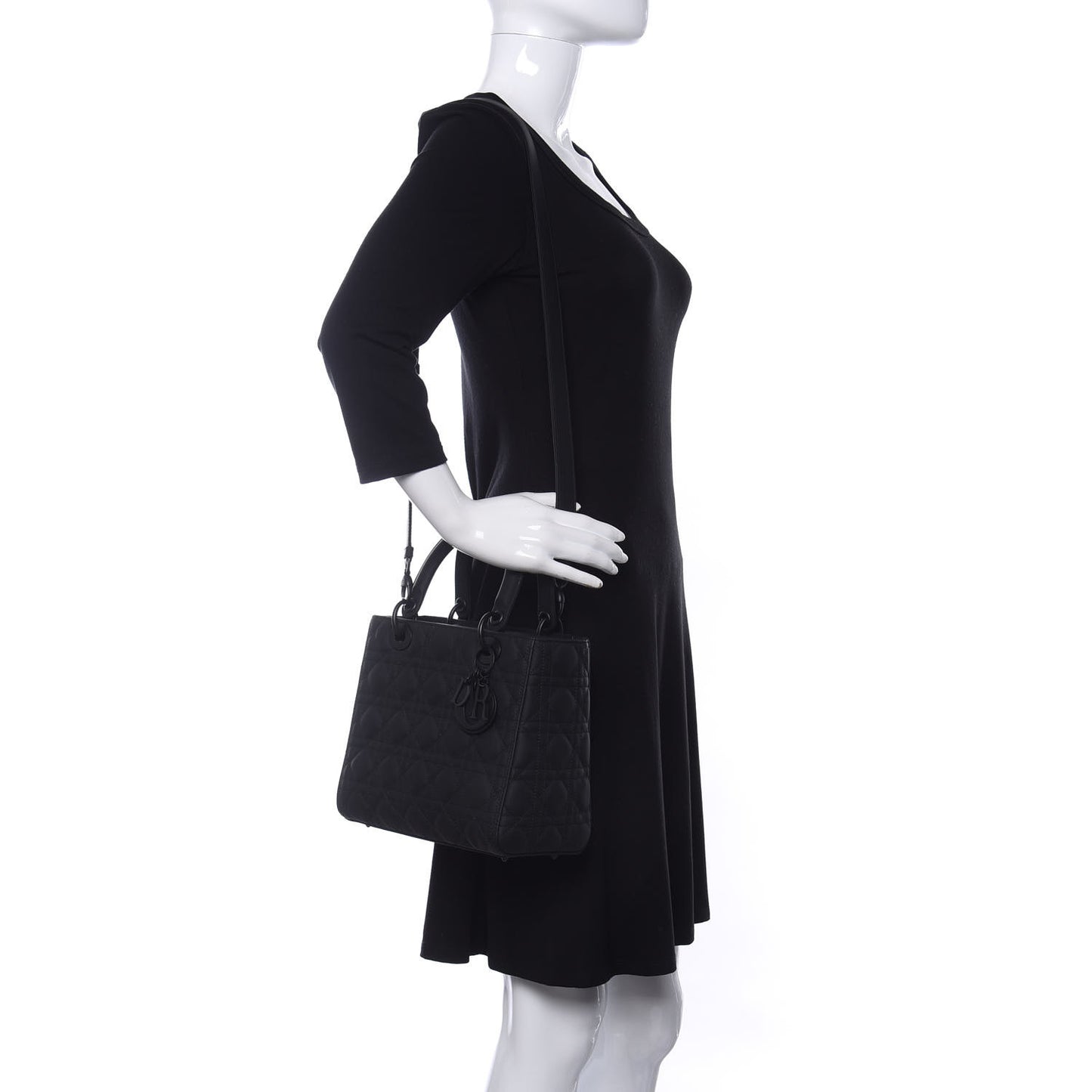 Ultra Matte Calfskin Cannage Medium Lady Dior Black