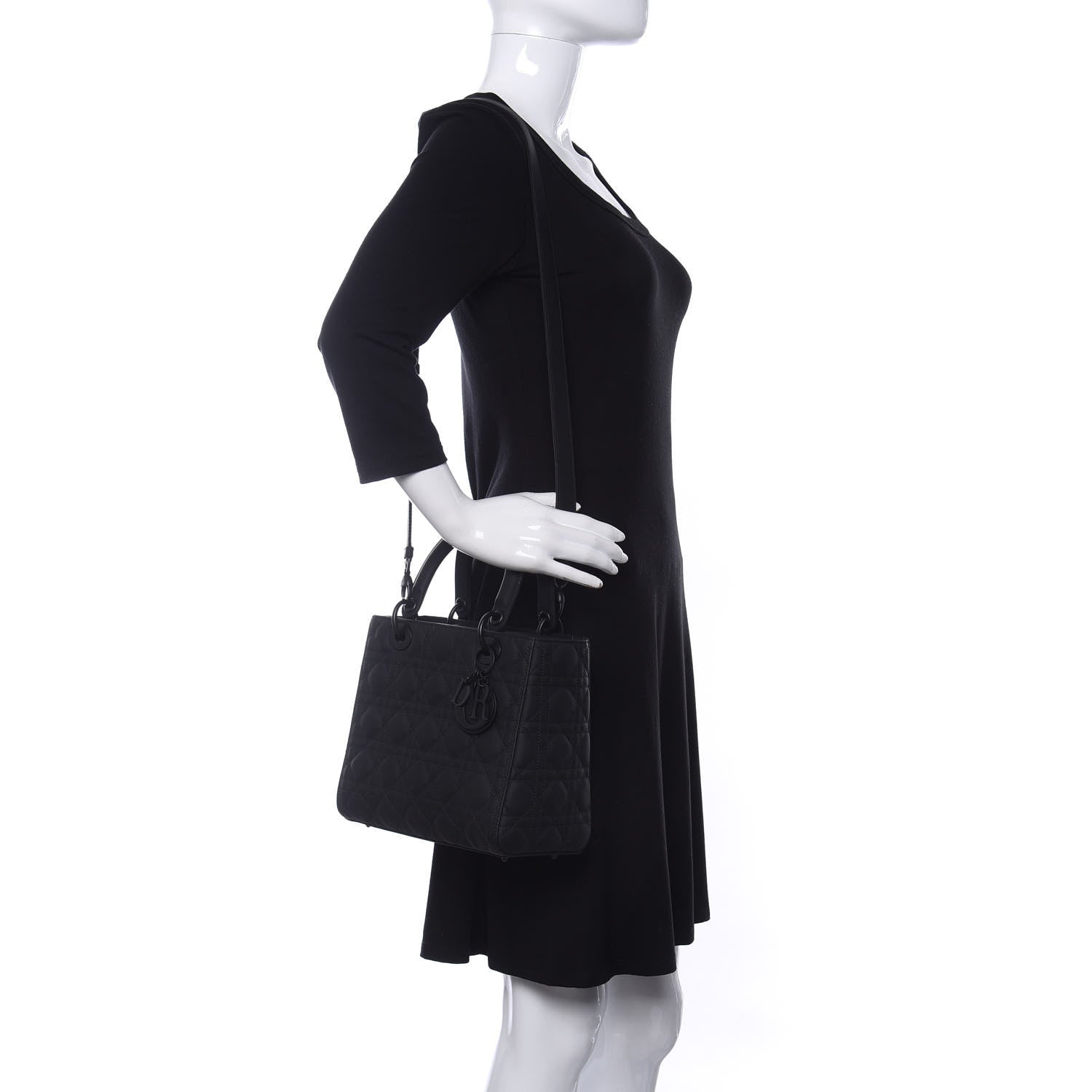 Christian Dior Ultra Matte Calfskin Cannage Medium Lady Dior Black 2 of 9