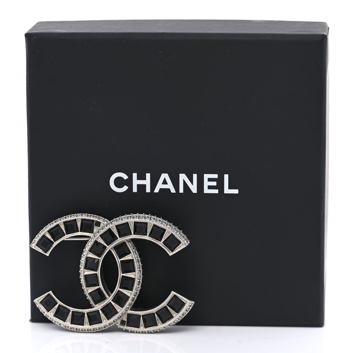 Chanel Baguette Crystal CC Brooch Silver Black 5 of 5