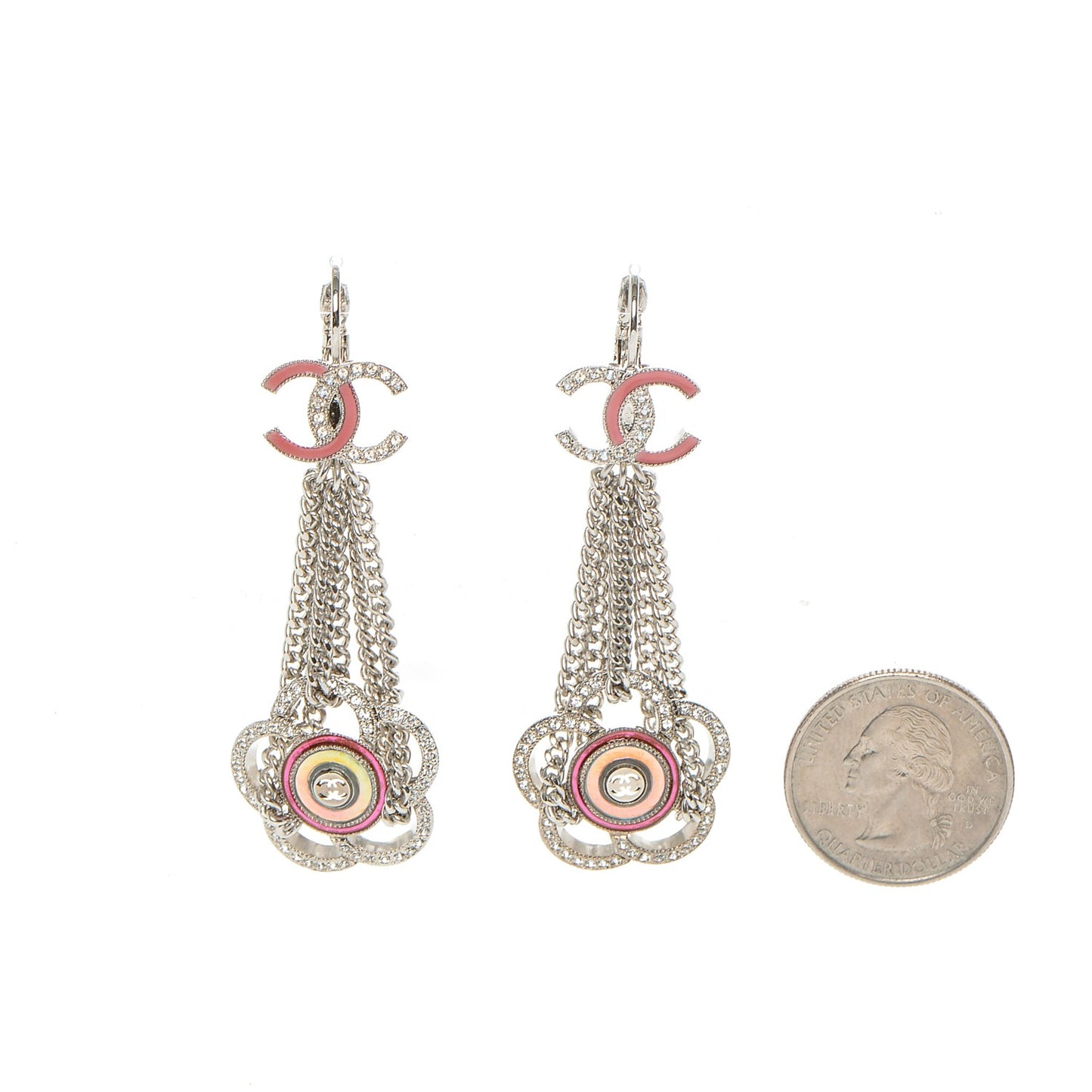 Crystal Enamel CC Camellia Drop Earrings Silver