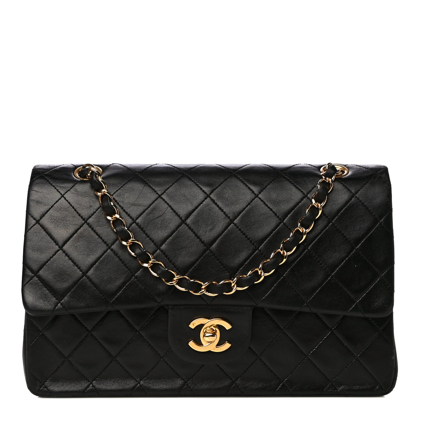 Lambskin Quilted Medium Double Flap Black