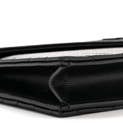 Saint Laurent Grain De Poudre Matelasse Chevron Monogram Monochrome Envelope Chain Wallet Black 9 of 13