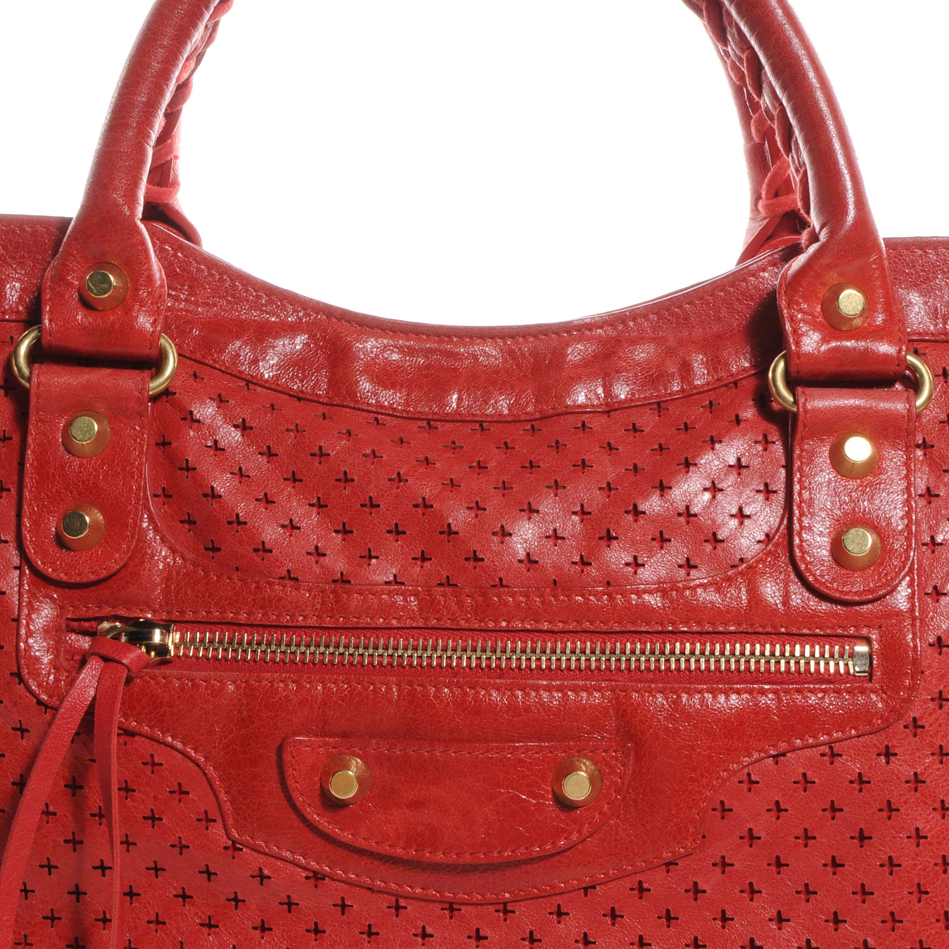 Balenciaga Agneau Laser Cut Cross Classic Gold Hardware City Tomate 9 of 11