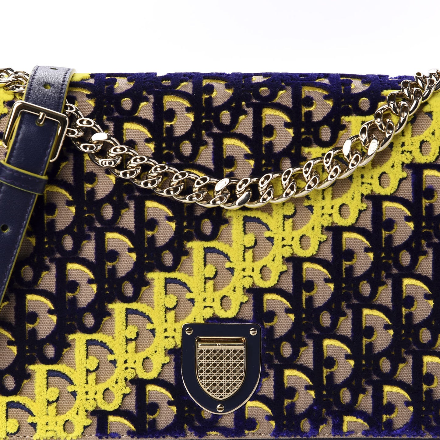 Canvas Velvet Diorama Club Flap Bag Blue Yellow
