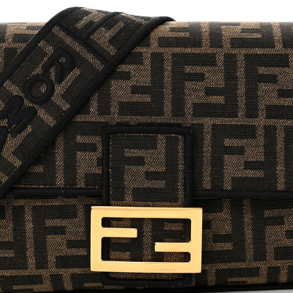 Fendi Fabric Jacquard FF 1974 Medium Baguette Tobacco Moro Black 9 of 13