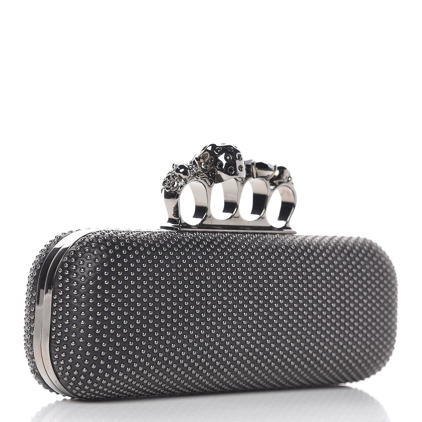 Nappa Studded Skull Knuckle Box Clutch Black