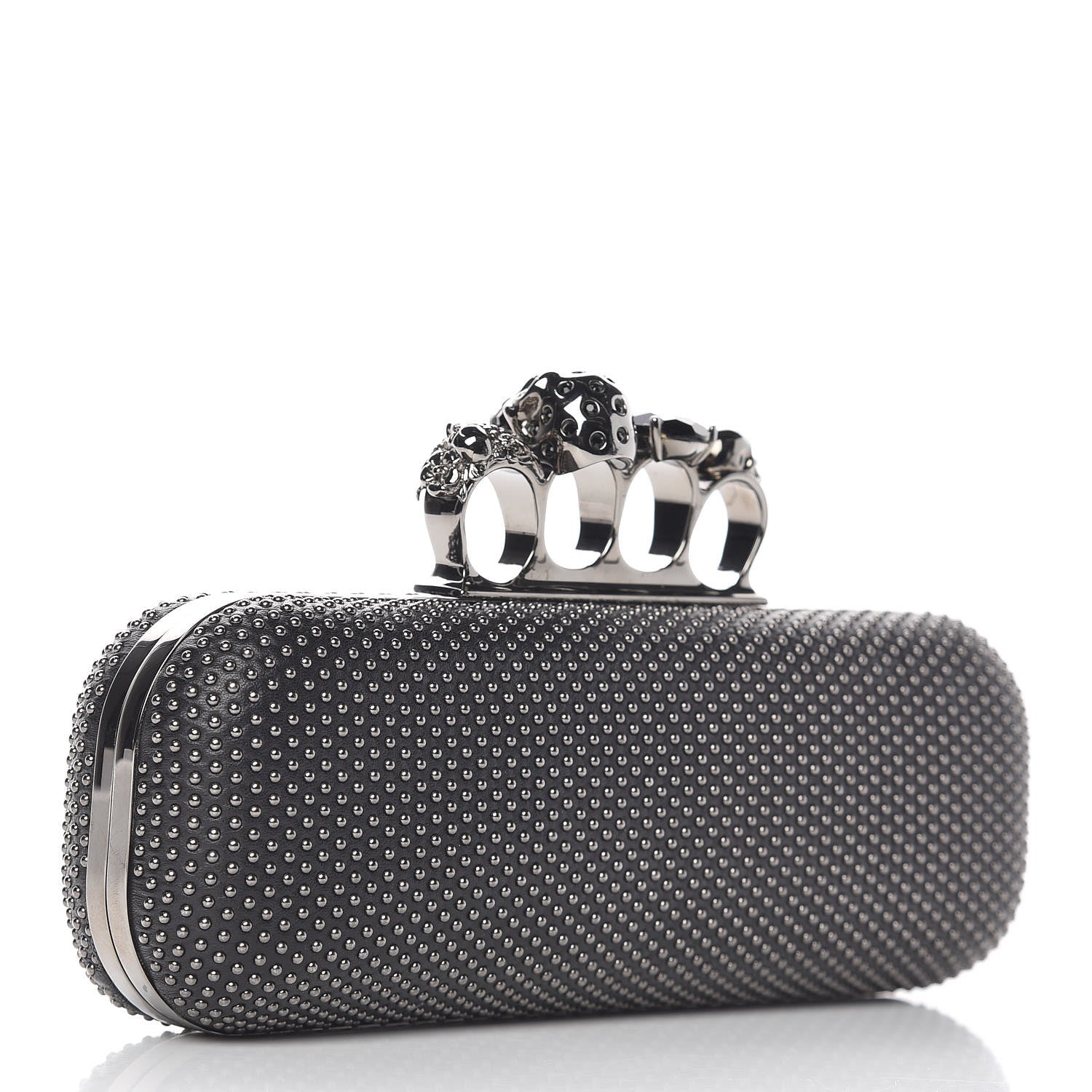 Alexander McQueen Nappa Studded Skull Knuckle Box Clutch Black 3 of 10