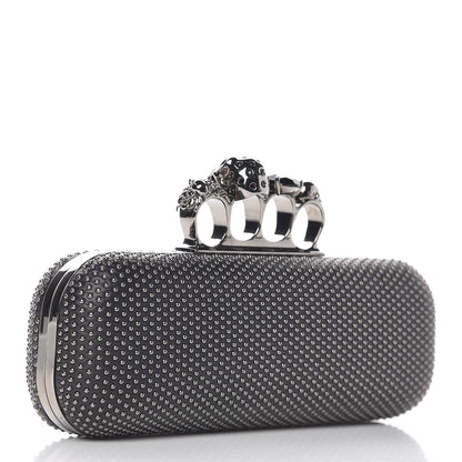 Alexander McQueen Nappa Studded Skull Knuckle Box Clutch Black 3 of 10