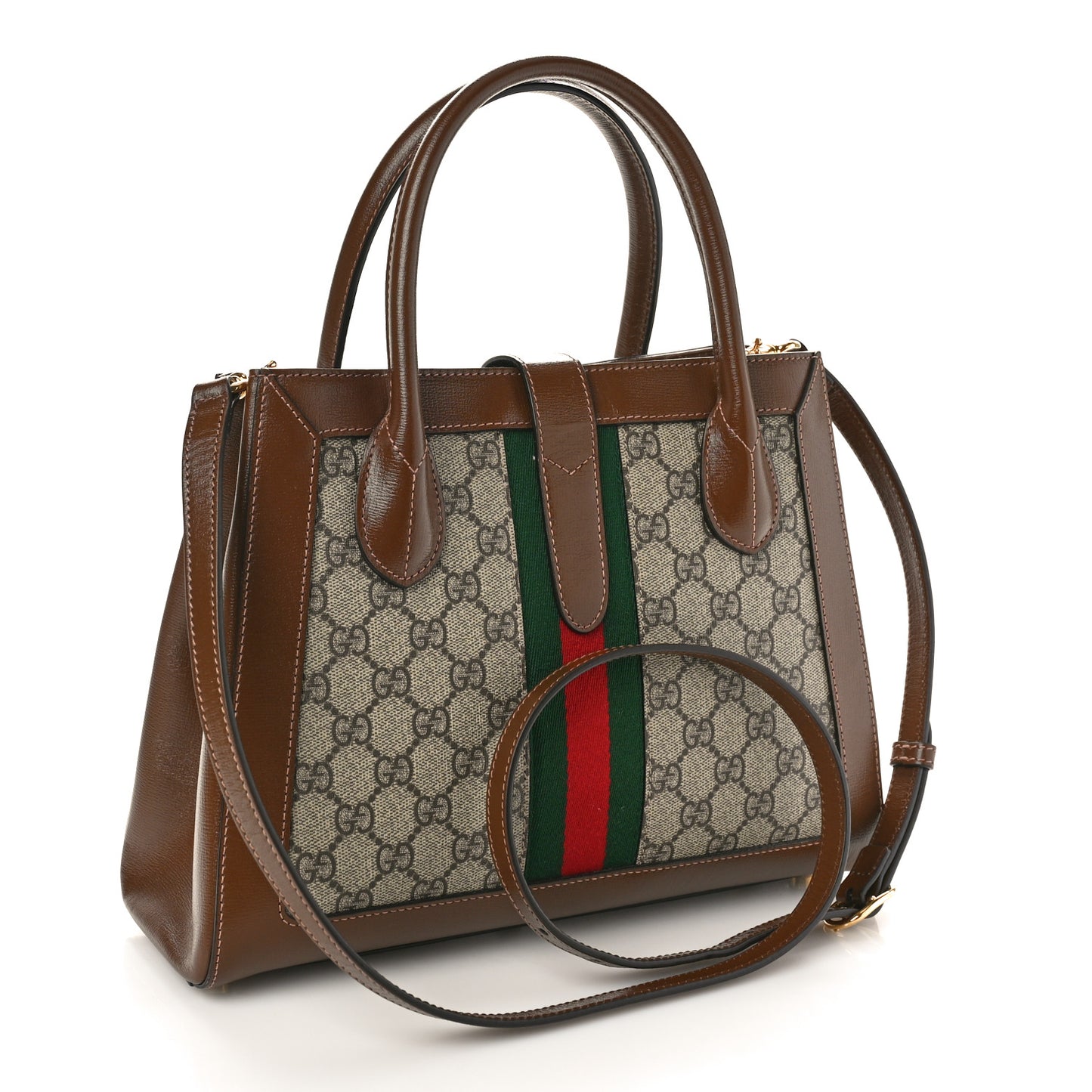 GG Supreme Monogram Azalea Calfskin Web Medium Jackie 1961 Tote Beige Ebony Brown Sugar