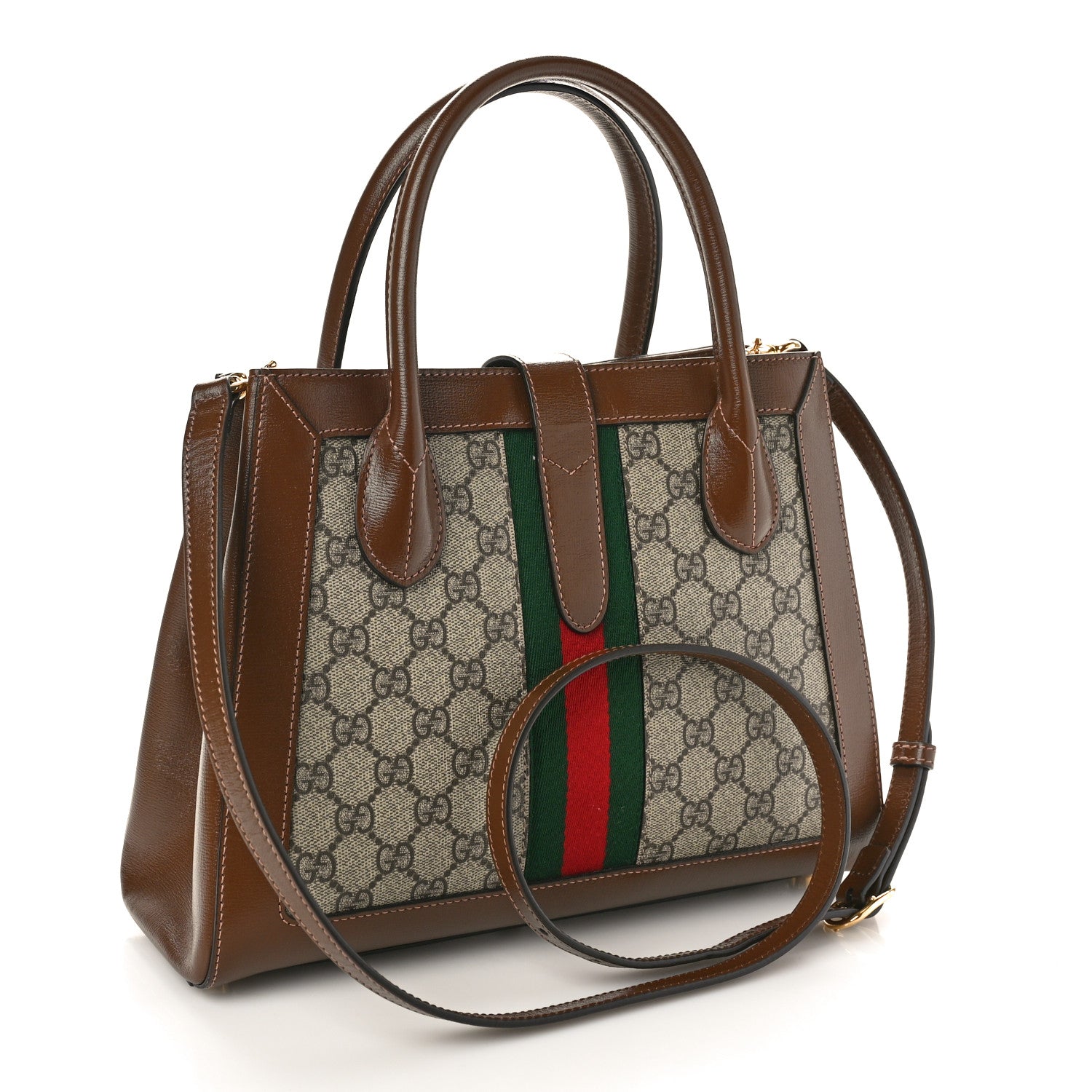 Gucci GG Supreme Monogram Azalea Calfskin Web Medium Jackie 1961 Tote Beige Ebony Brown Sugar 3 of 9