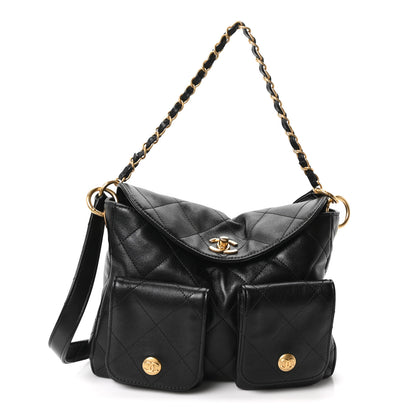 Chanel Shiny Calfskin Quilted Small Supple Twins Hobo Bag Black 1 of 10