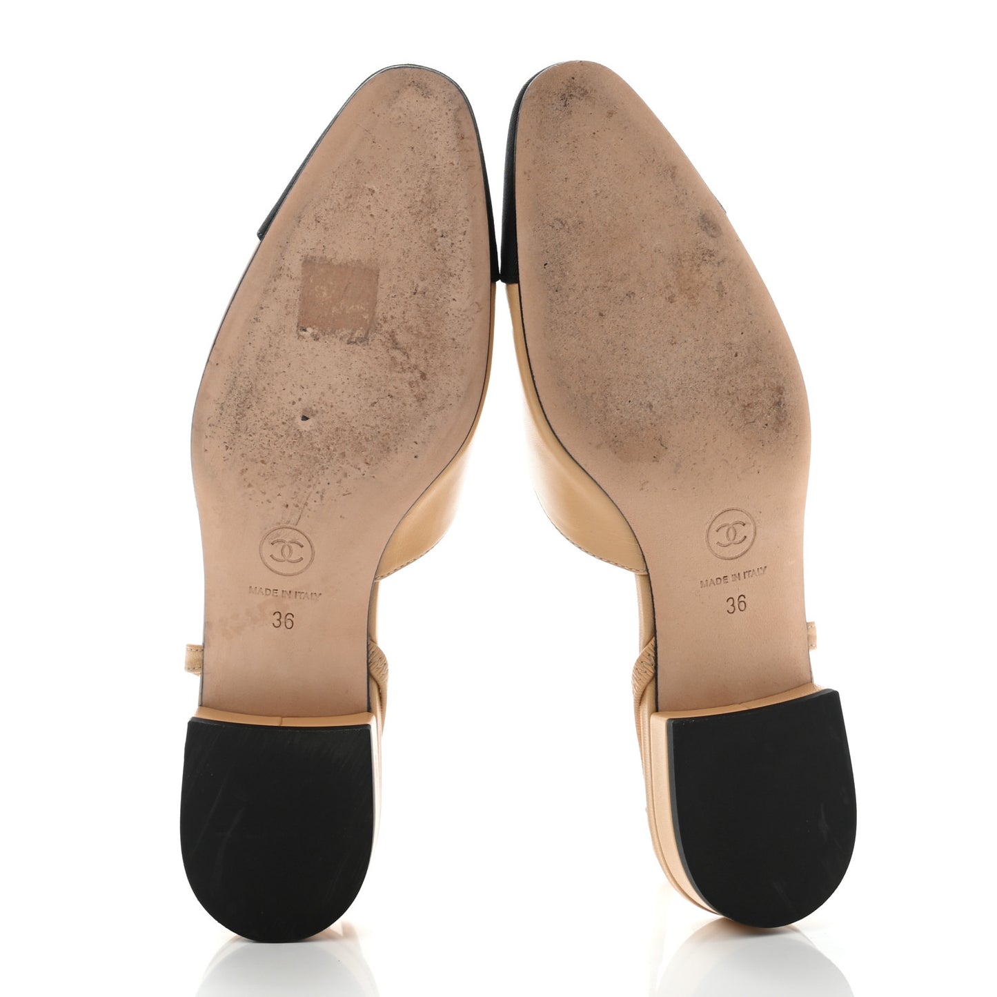 Lambskin Grosgrain Cap Toe CC Slingback Sandals 36 Beige Black