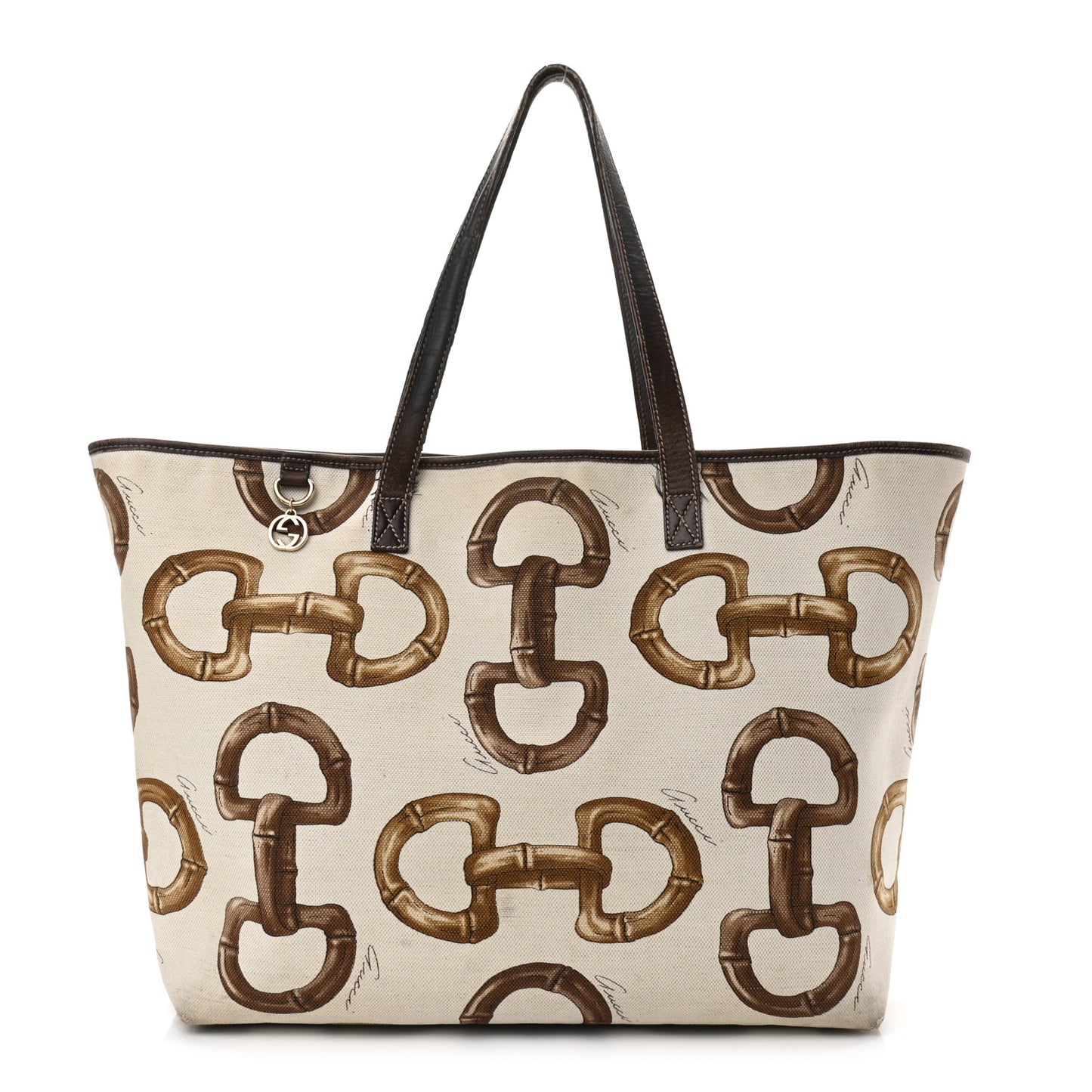 Canvas Bamboo Horsebit Print Tote White