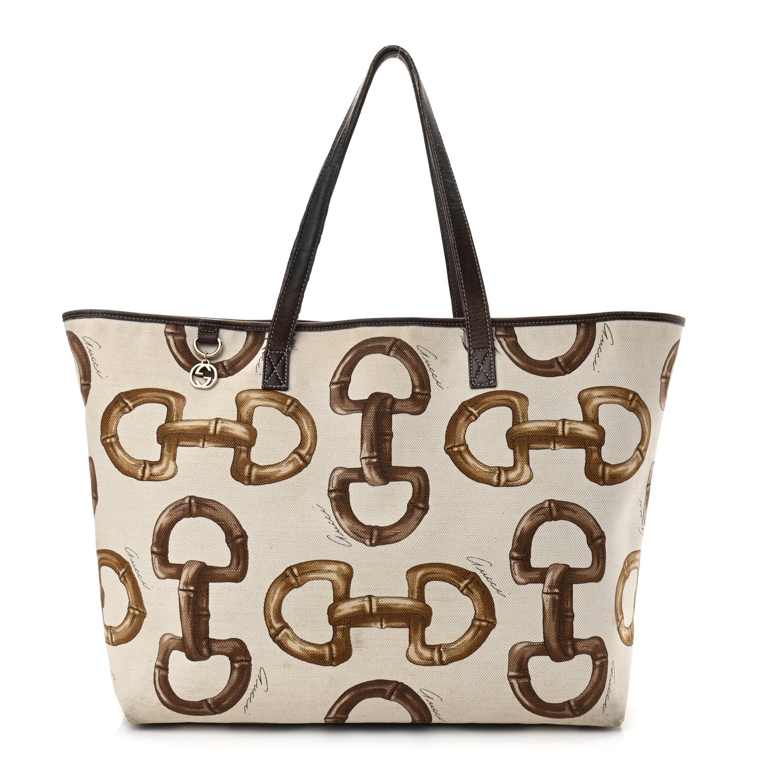 Gucci Canvas Bamboo Horsebit Print Tote White 1 of 15