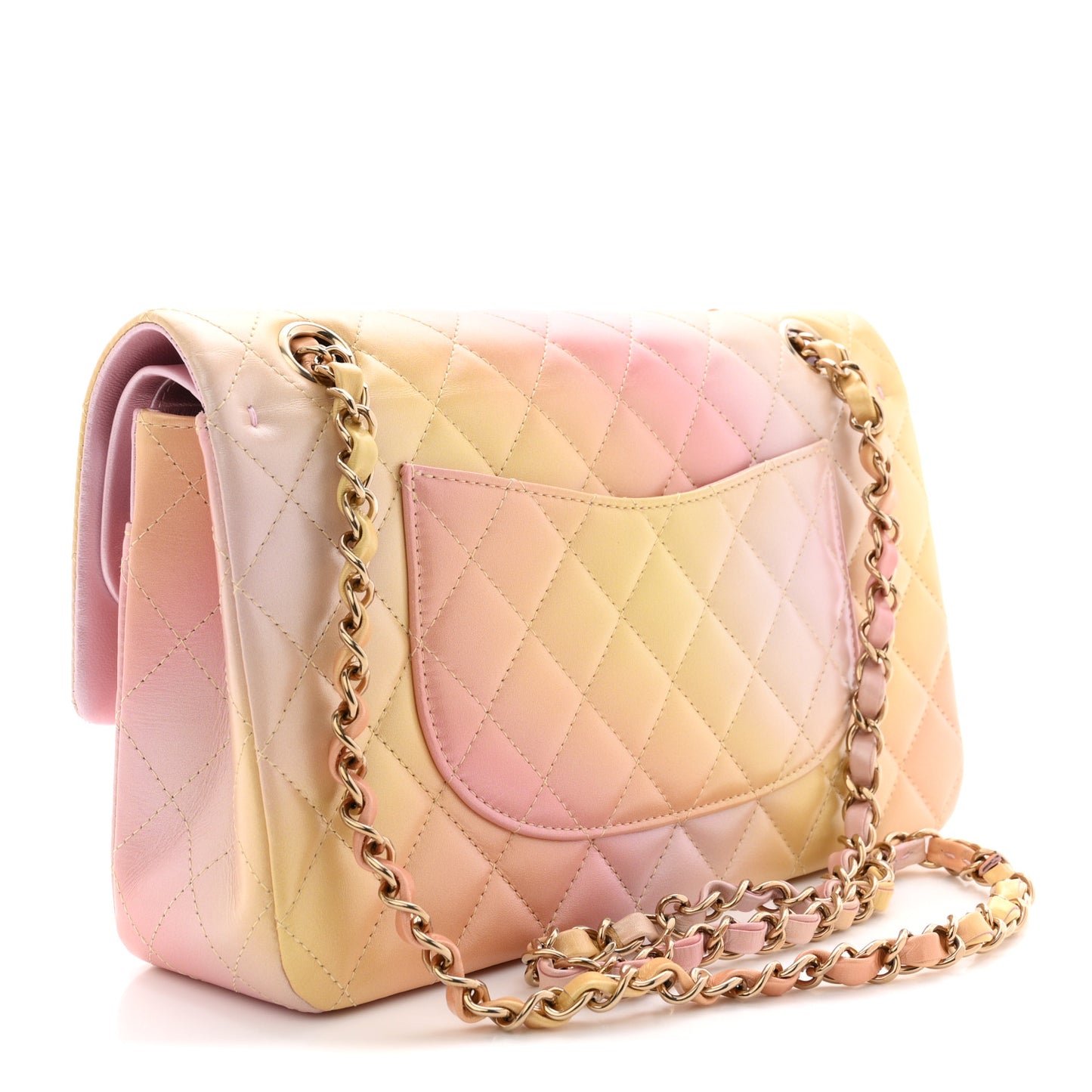 Lambskin Quilted Tie Dye Ombre Medium Double Flap Yellow Multicolor