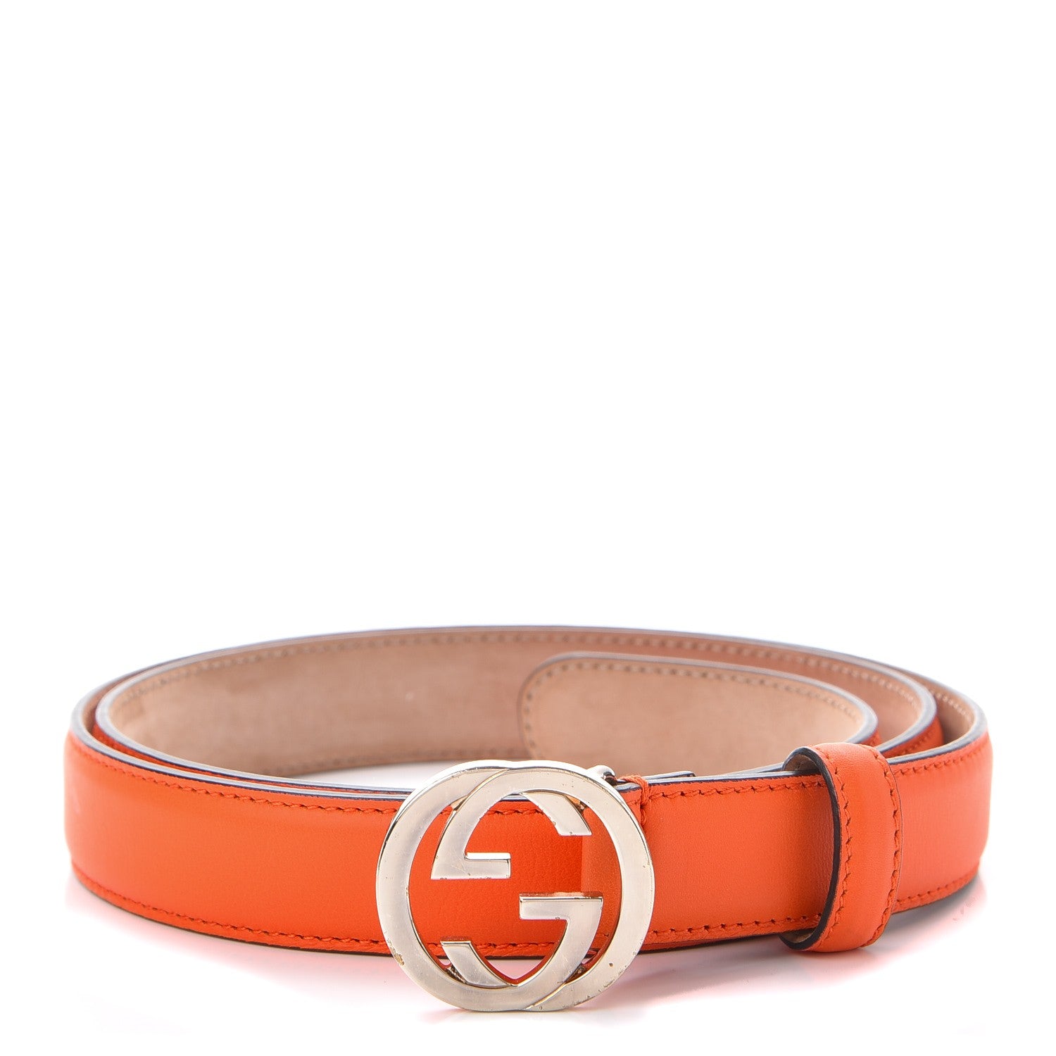 Gucci Moon Calfskin Interlocking G 25mm Belt 95 38 Vibrant Orange 1 of 8